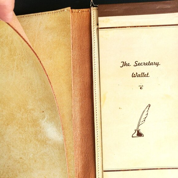 Vintage Leather Secretary Wallet Journal With Pen Holder Carbon Paper Insert - Picture 6 of 10